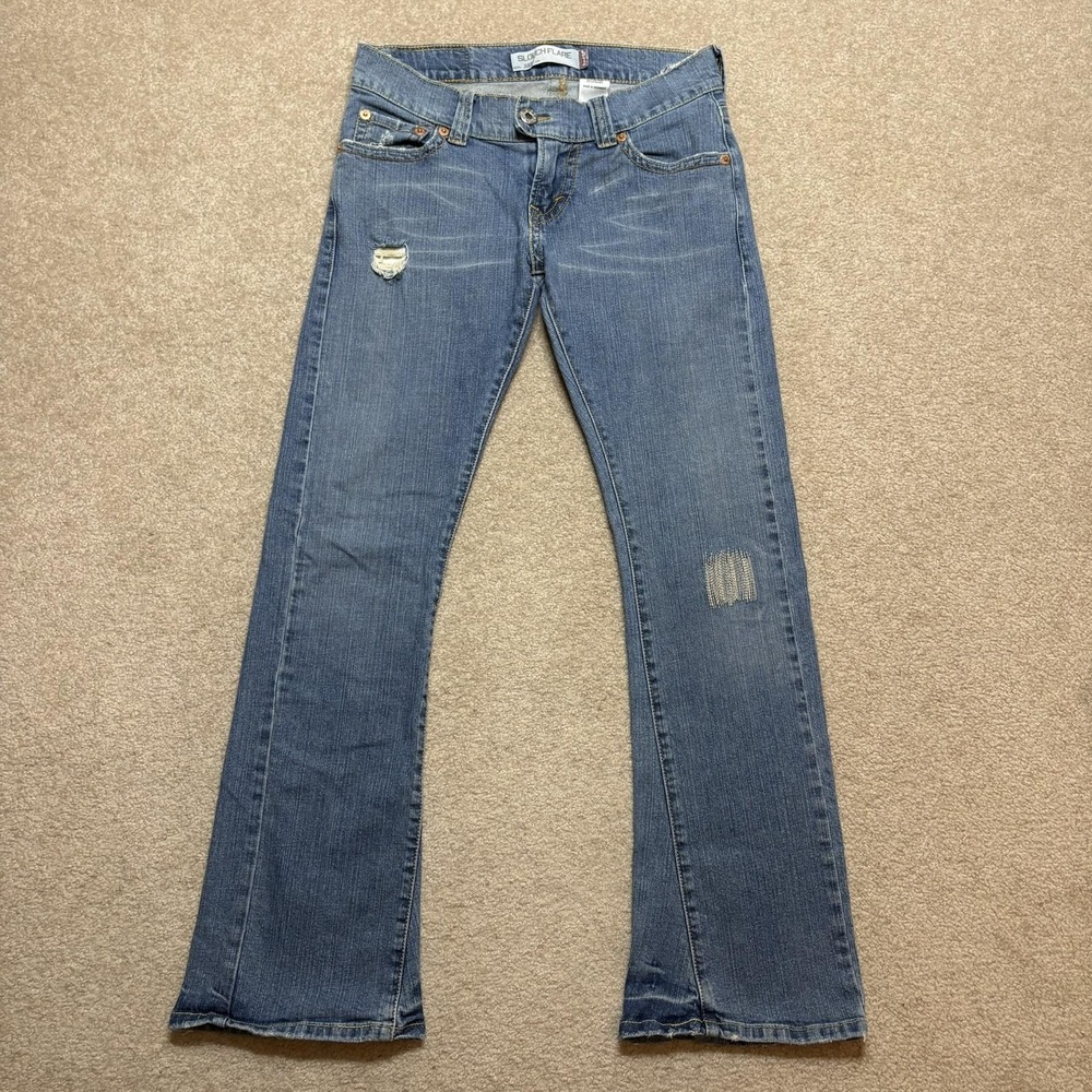 Vtg Levis 527 Slouch Flare Jeans SZ 5M 31x31 Blue Low Rise Y2K Distressed Denim